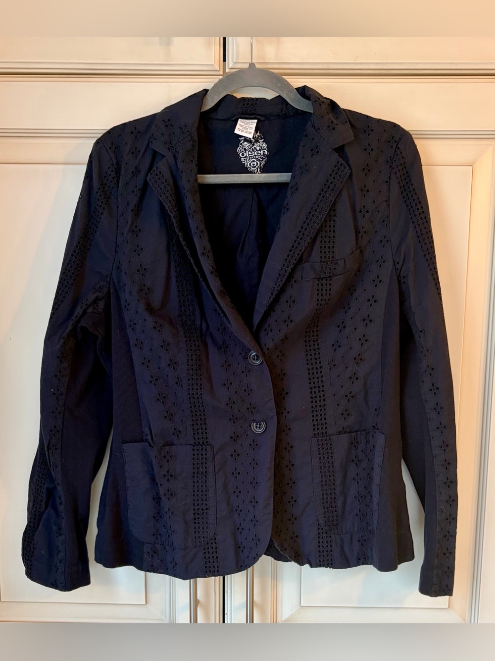 Olsen Navy Eyelet Blazer Jacket - Classic Tailored Two-Button. Large/10 size.